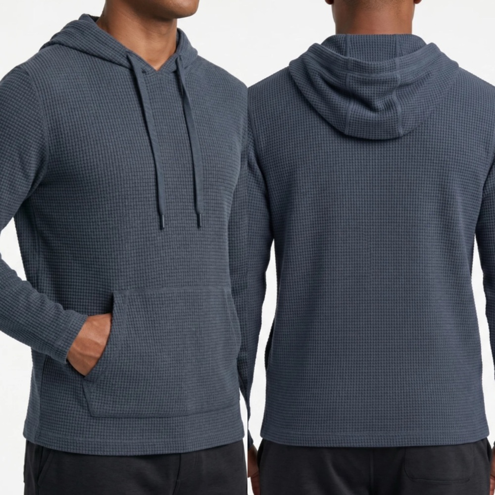 Men's Rainforest Textured Waffle Knit Pullover Hoodie with Pockets - L